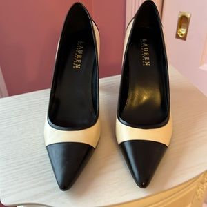 Ralph Lauren Leather Heels 7.5 M Cream & Black Leather